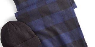 Conjunto de gorro e cachecol masculino Club Room, azul, tamanho regular