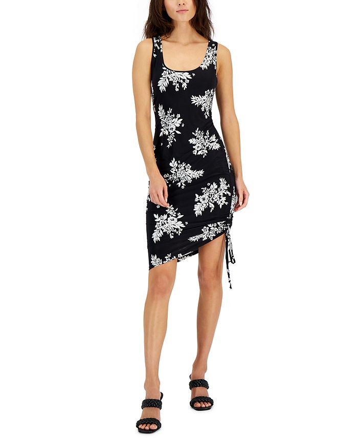 Vestido feminino estampado com franzidos laterais, tamanho pequeno, preto, da INC International Concepts