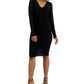 Vestido de malha franzido com decote em V feminino da INC International Concepts, preto, tamanho médio