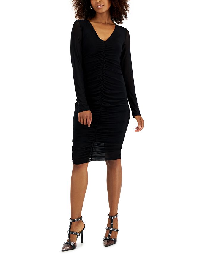 Vestido de malha franzido com decote em V feminino da INC International Concepts, preto, tamanho médio