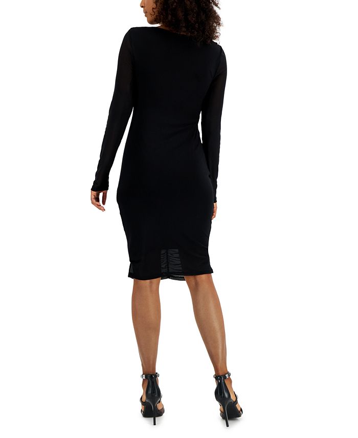 Vestido de malha franzido com decote em V feminino da INC International Concepts, preto, tamanho médio