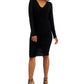 Vestido de malha franzido com decote em V feminino da INC International Concepts, preto, tamanho extragrande