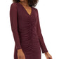 Vestido de malha franzido com decote em V feminino INC International Concepts, tamanho médio, vermelho