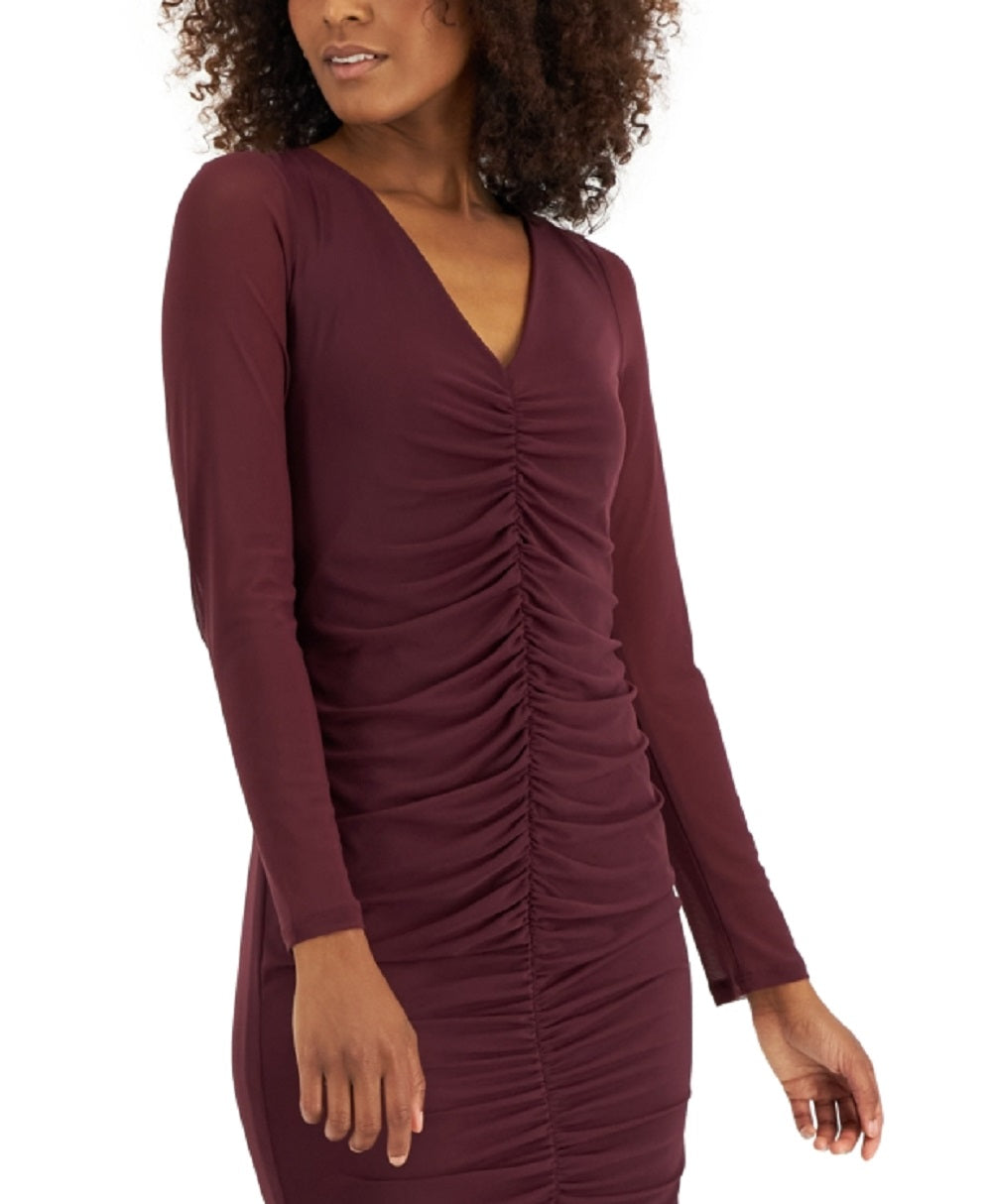 Vestido de malha franzido com decote em V feminino INC International Concepts, tamanho médio, vermelho