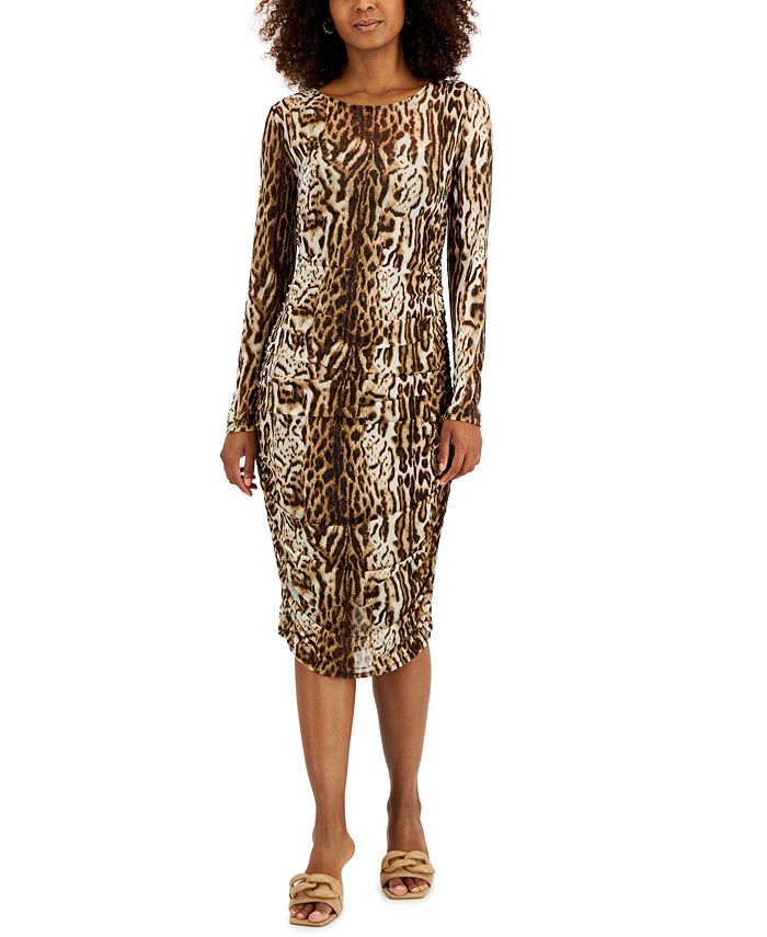 Vestido de malha com estampa de leopardo feminino INC International Concepts, marrom, tamanho pequeno