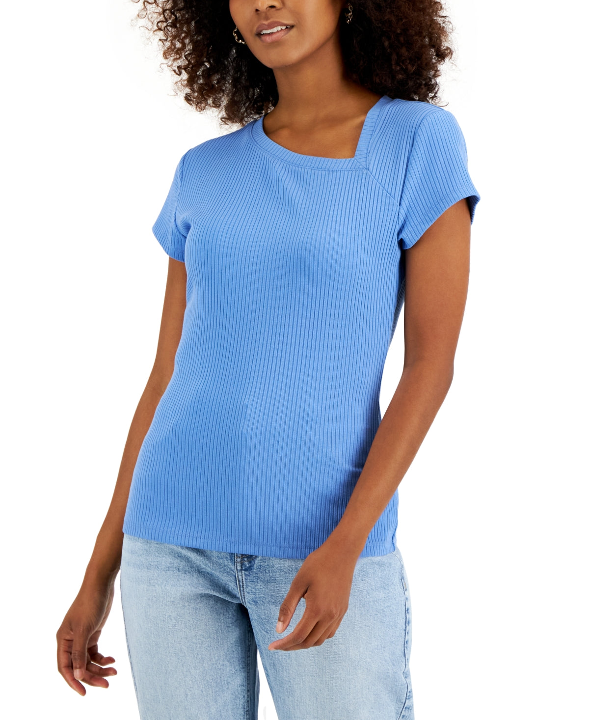 Camiseta feminina assimétrica INC International Concepts, azul, tamanho XX-G