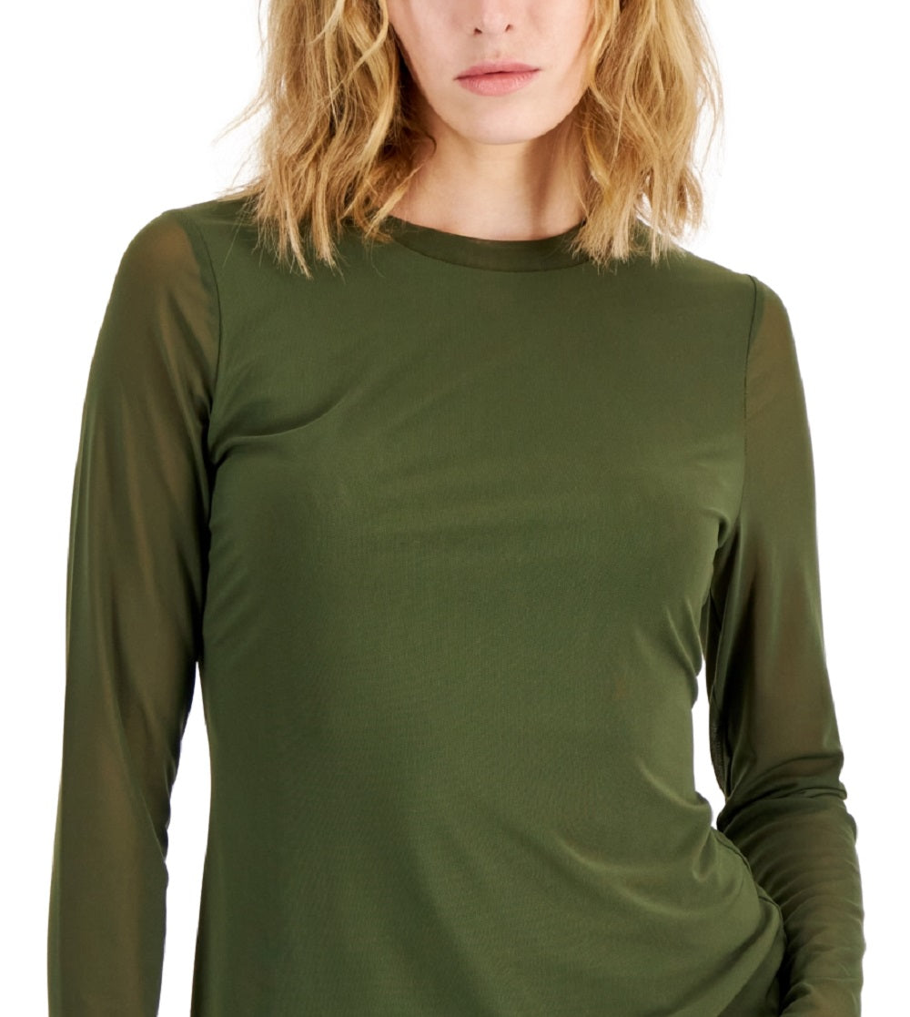 Blusa de malha com gola redonda feminina INC International Concepts, verde, tamanho médio