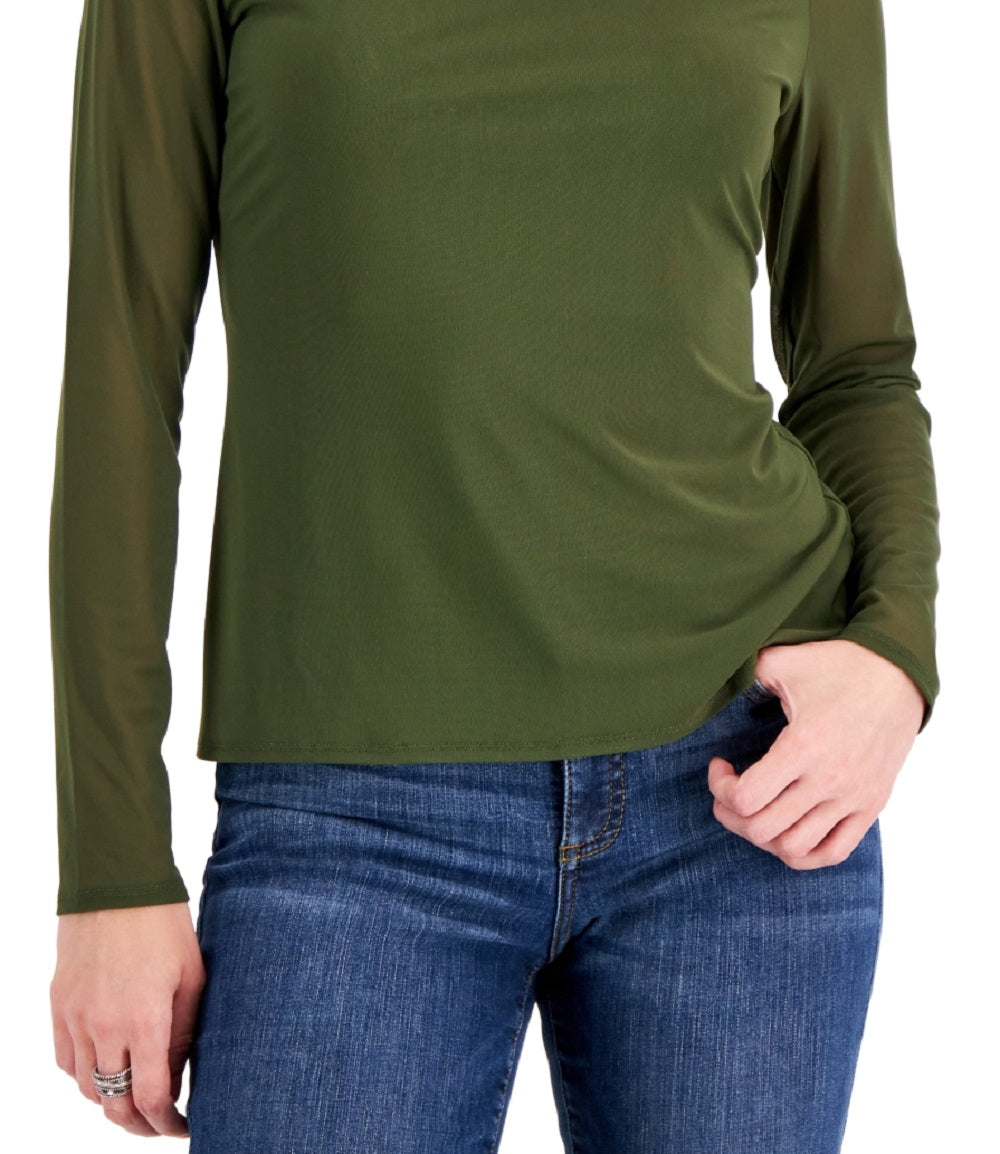 Blusa de malha com gola redonda feminina INC International Concepts, verde, tamanho médio