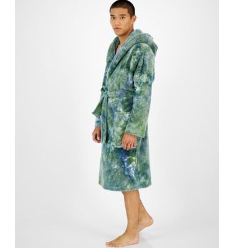 Roupão masculino Sun + Stone com capuz e lã tingida, verde, tamanho G/GG