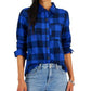 Camisa feminina de flanela escovada estilo &amp; co, azul, tamanho pequeno pequeno
