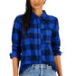 Camisa feminina de flanela escovada estilo &amp; co, azul, tamanho pequeno pequeno