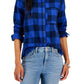 Camisa feminina de flanela escovada estilo &amp; co, azul, tamanho pequeno pequeno