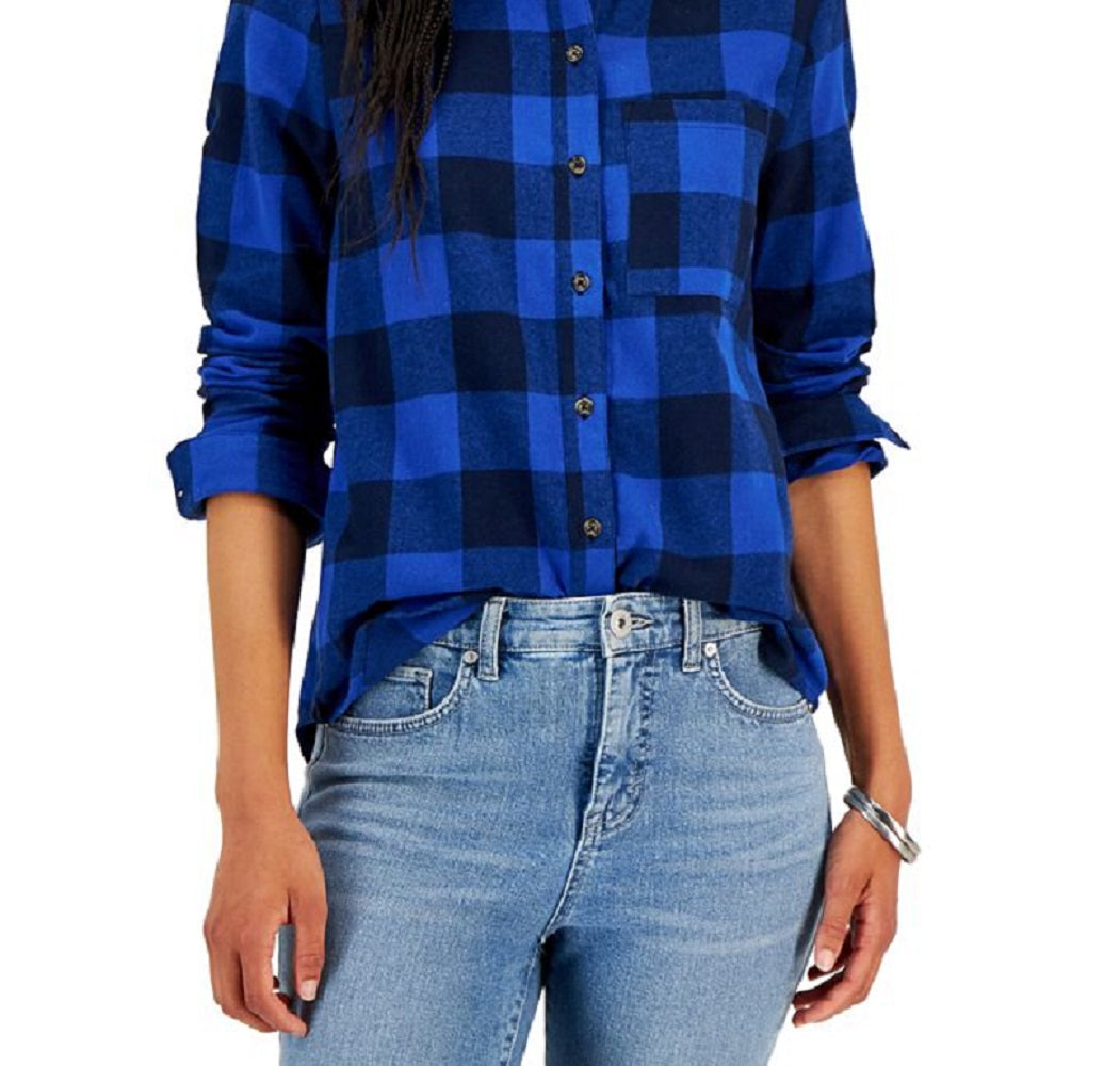 Camisa feminina de flanela escovada estilo &amp; co, azul, tamanho pequeno pequeno