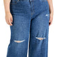 Calça jeans feminina com estampa de chita e perna larga destruída da INC International Concepts, azul, tamanho 18W