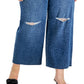 Calça jeans feminina com estampa de chita e perna larga destruída da INC International Concepts, azul, tamanho 18W