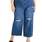Calça jeans feminina com estampa de chita e perna larga destruída da INC International Concepts, azul, tamanho 18W
