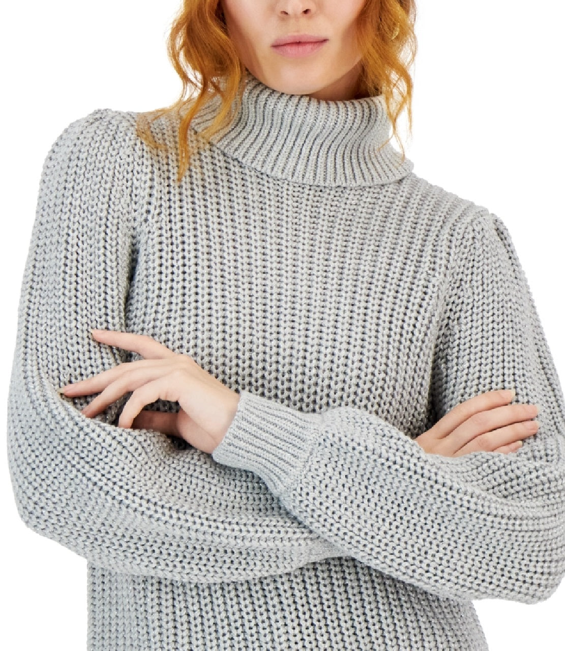 Suéter feminino de gola alta com manchas metálicas da INC International Concepts, cinza, tamanho pequeno