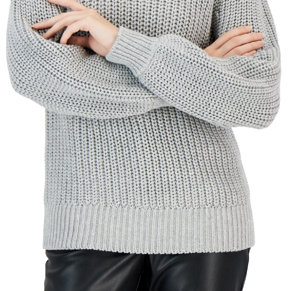 Suéter feminino de gola alta com manchas metálicas da INC International Concepts, cinza, tamanho pequeno