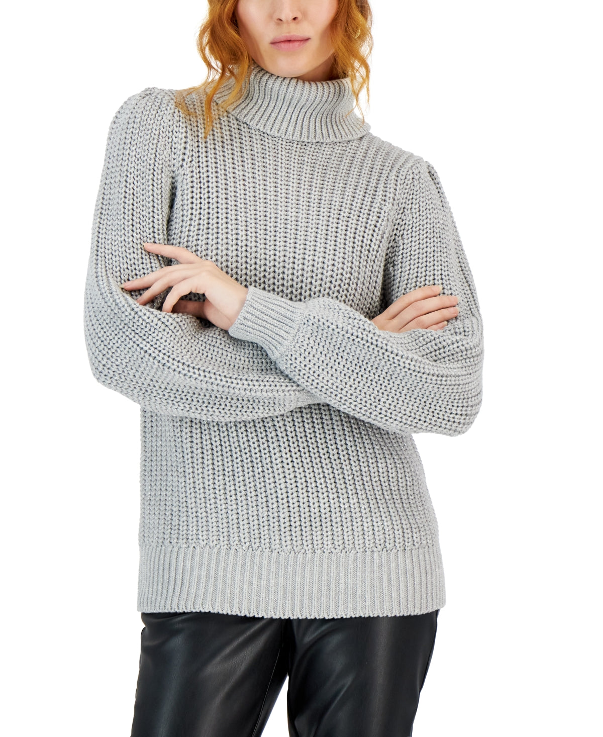 Suéter feminino de gola alta com manchas metálicas da INC International Concepts, cinza, tamanho pequeno