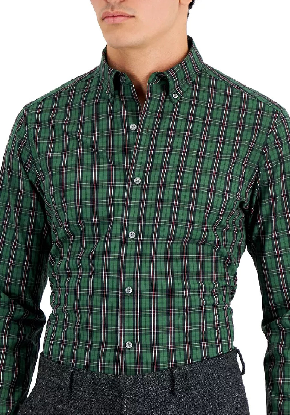 Camisa social masculina Club Room Slim Fit com elasticidade em 4 direções, xadrez, verde, tamanho extragrande
