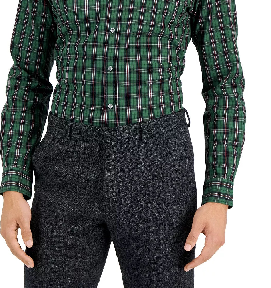 Camisa social masculina Club Room Slim Fit com elasticidade em 4 direções, xadrez, verde, tamanho extragrande
