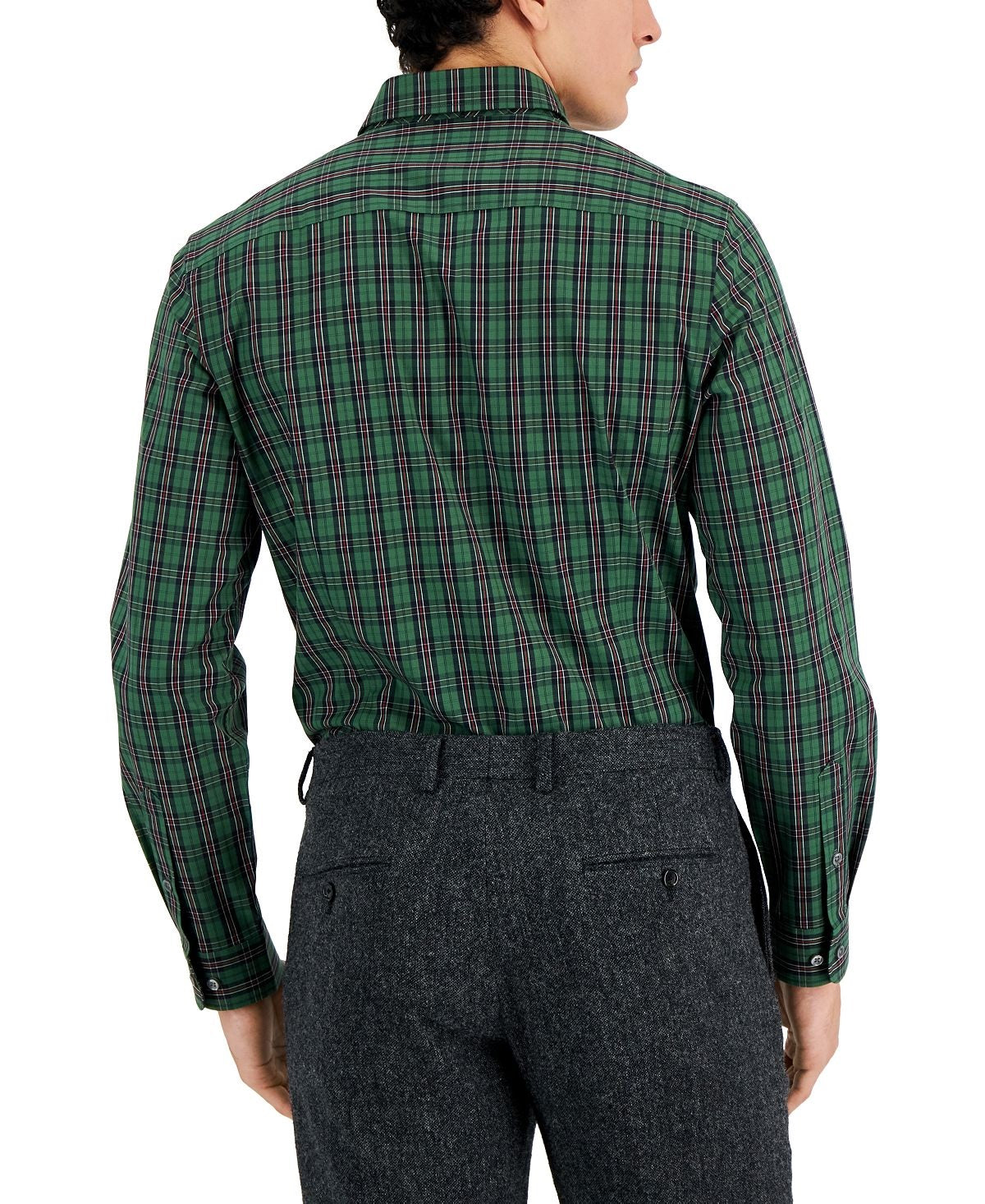 Camisa social masculina Club Room Slim Fit com elasticidade em 4 direções, xadrez, verde, tamanho XX-G