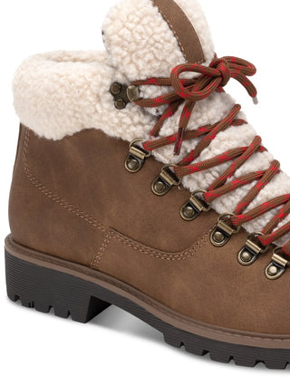 Botas masculinas Sun + Stone Glenn de couro sintético com acabamento em lã e cadarço, marrom