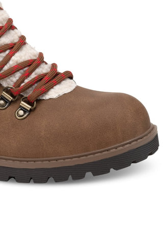 Botas masculinas Sun + Stone Glenn de couro sintético com acabamento em lã e cadarço, marrom