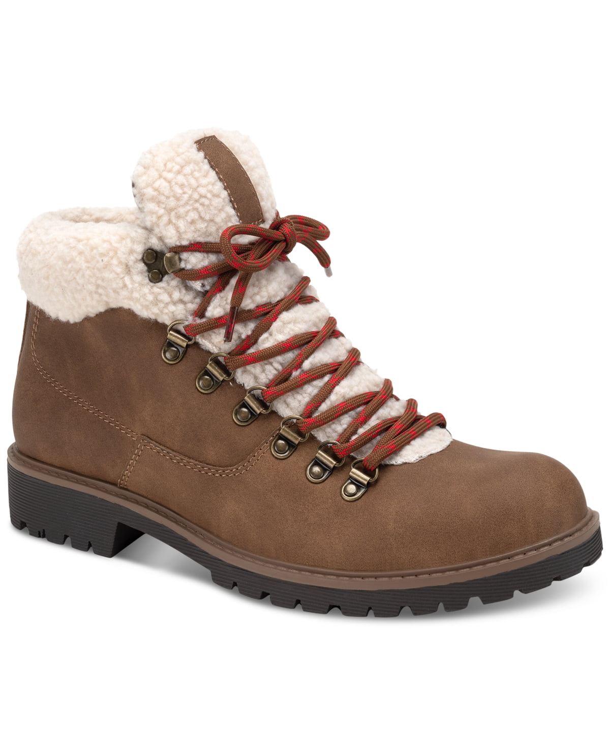 Botas masculinas Sun + Stone Glenn de couro sintético com acabamento em lã e cadarço, marrom