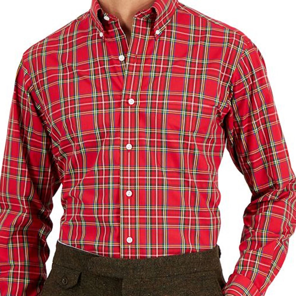 Camisa social masculina de algodão com ajuste regular Club Room, vermelha, tamanho 17 x 34 x 35