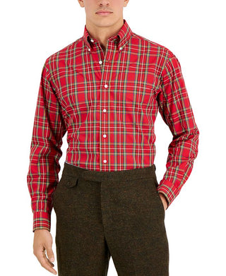 Camisa social masculina de algodão com ajuste regular Club Room, vermelha, tamanho 17 x 34 x 35