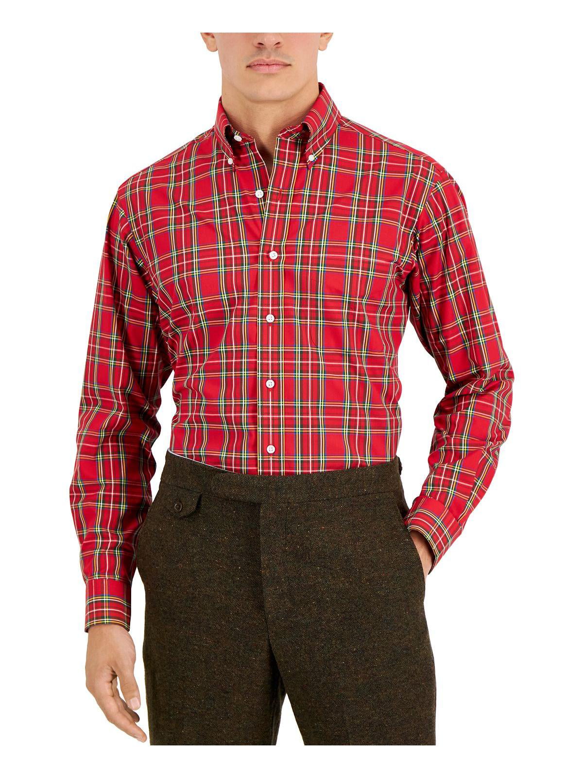 Camisa social masculina Club Room Regular Fit de algodão vermelha tamanho 32-33