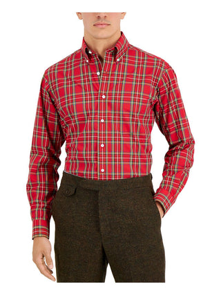 Camisa social masculina Club Room Regular Fit de algodão vermelha tamanho 32-33