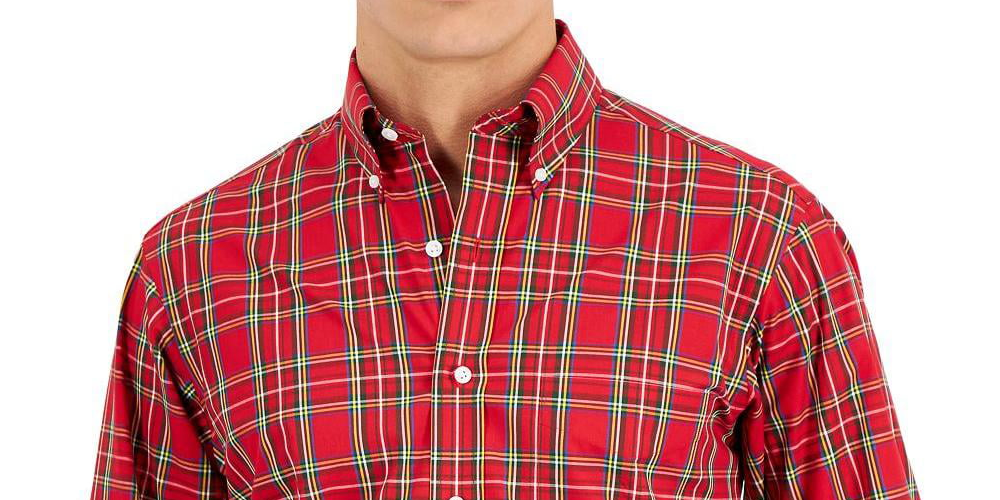 Camisa social masculina Club Room Regular Fit de algodão vermelha tamanho 32-33