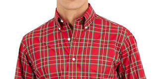 Camisa social masculina de algodão com ajuste regular Club Room, vermelha, tamanho 17 x 36 x 37