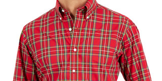 Camisa social masculina Club Room Regular Fit de algodão vermelha tamanho 17,5 x 34 x 35