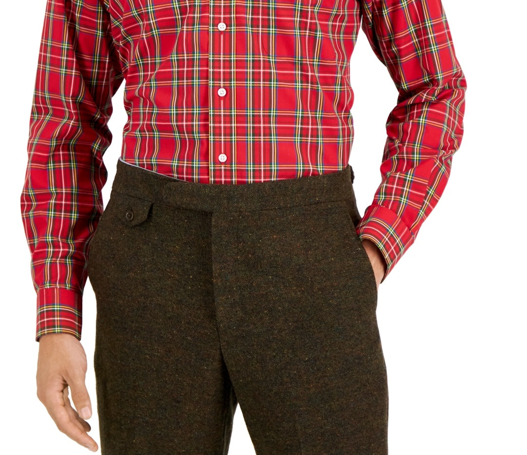 Camisa social masculina de algodão com ajuste regular Club Room, vermelha, tamanho 18,5 x 34 x 35