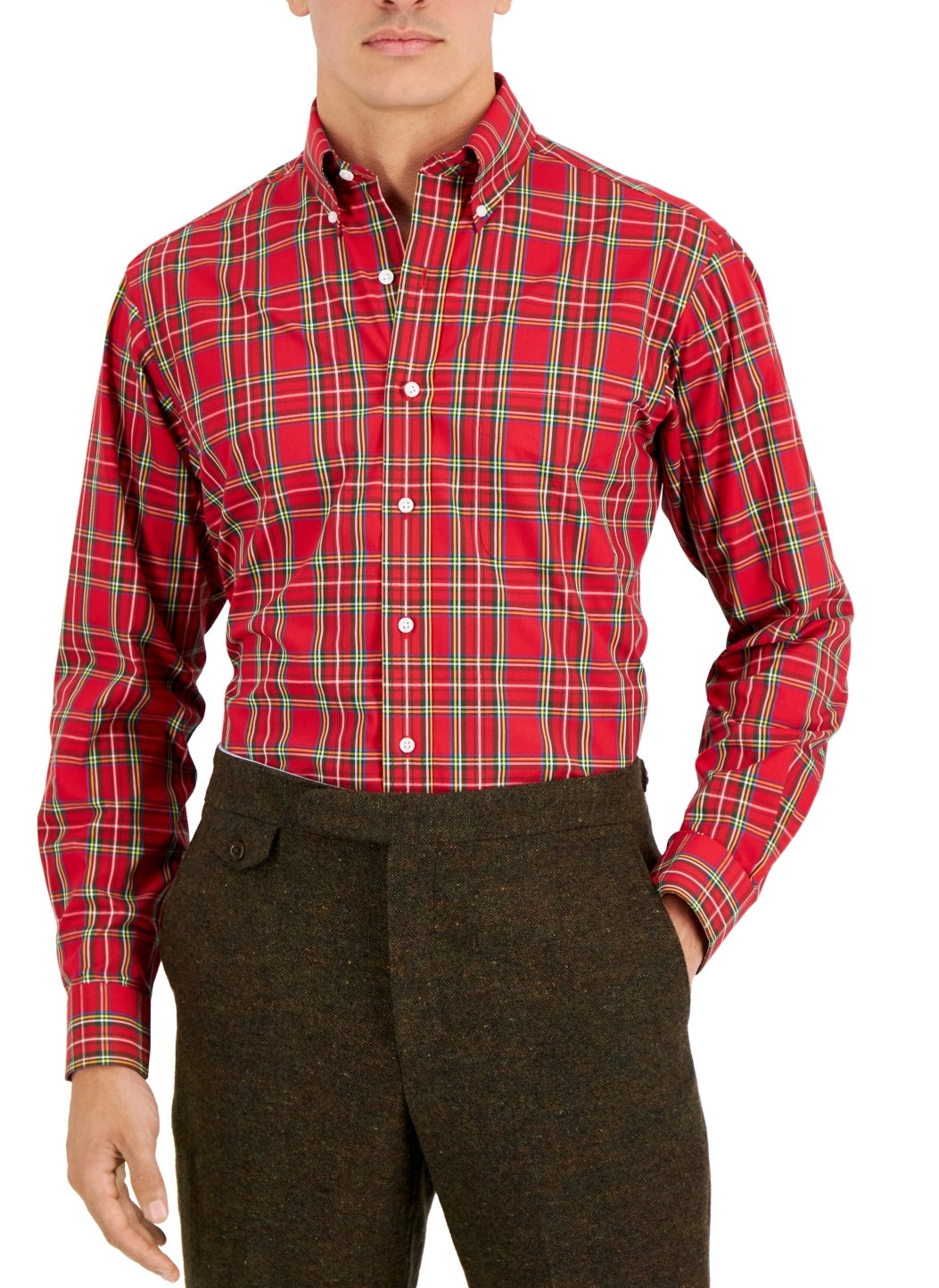 Camisa social masculina de algodão com ajuste regular Club Room, vermelha, tamanho 18,5 x 36 x 37