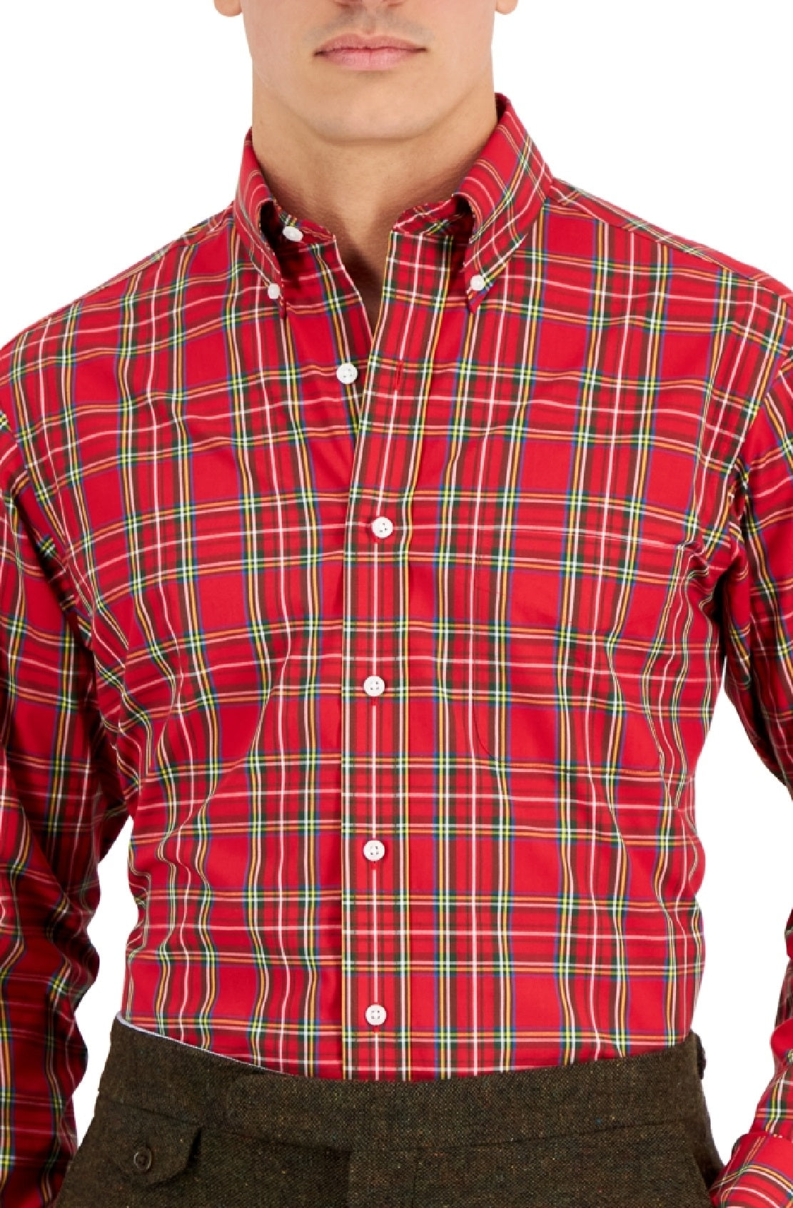 Camisa social masculina de algodão com ajuste regular Club Room, vermelha, tamanho 18,5 x 36 x 37