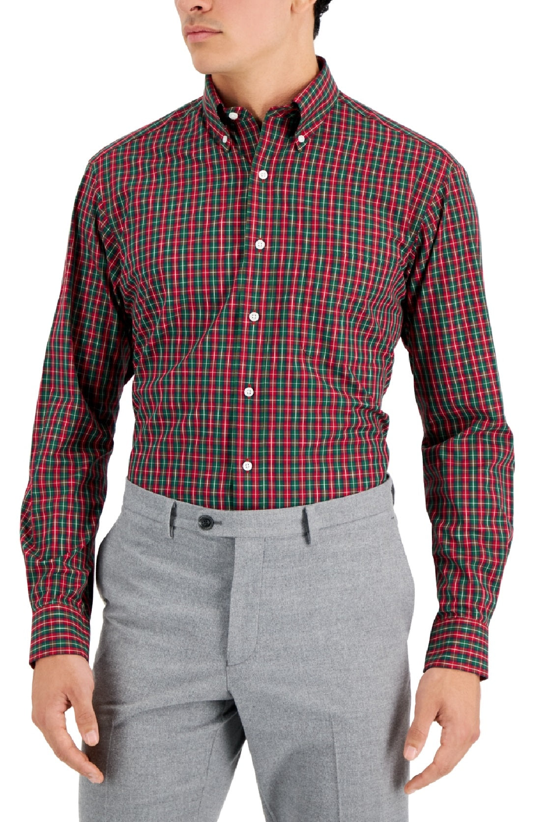 Camisa social masculina de algodão xadrez Tumaco Regular Fit Club Room, vermelha, tamanho 16,5 x 34 x 35