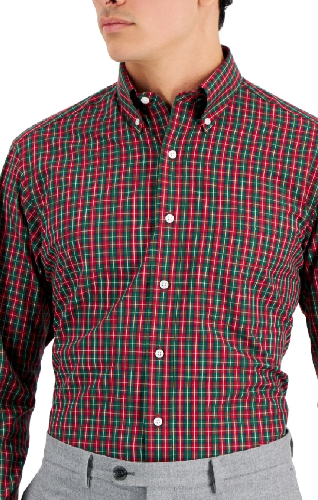 Camisa social masculina de algodão xadrez Tumaco Regular Fit Club Room, vermelha, tamanho 16,5 x 34 x 35