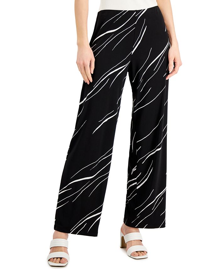 Calça feminina Alfani de malha com perna larga, preta, tamanho pequeno, extragrande