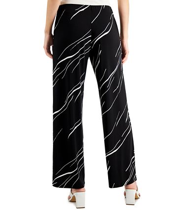 Calça feminina Alfani de malha com perna larga, preta, tamanho pequeno, extragrande