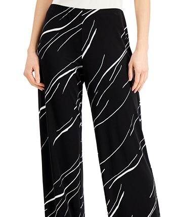 Calça feminina Alfani de malha com perna larga, preta, tamanho pequeno, extragrande