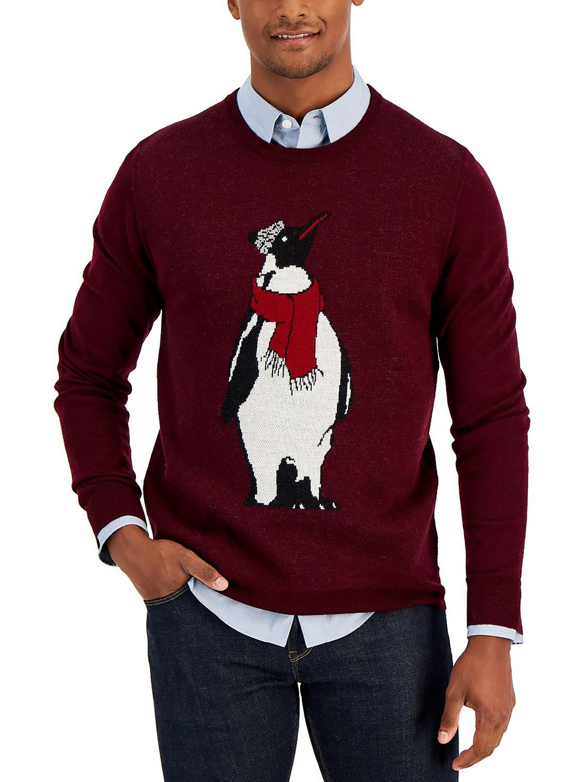 Suéter masculino Club Room Merino Penguin vermelho tamanho grande