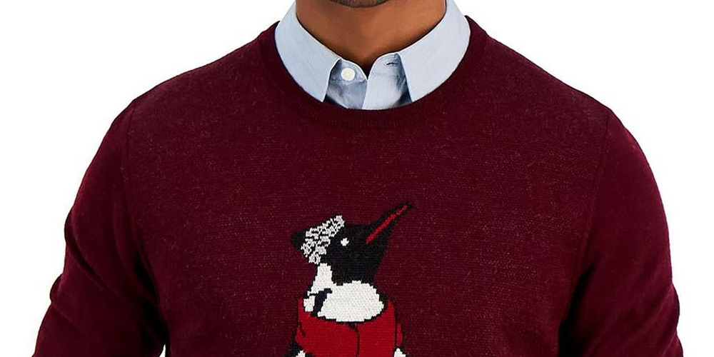 Suéter masculino Club Room Merino Penguin vermelho tamanho grande