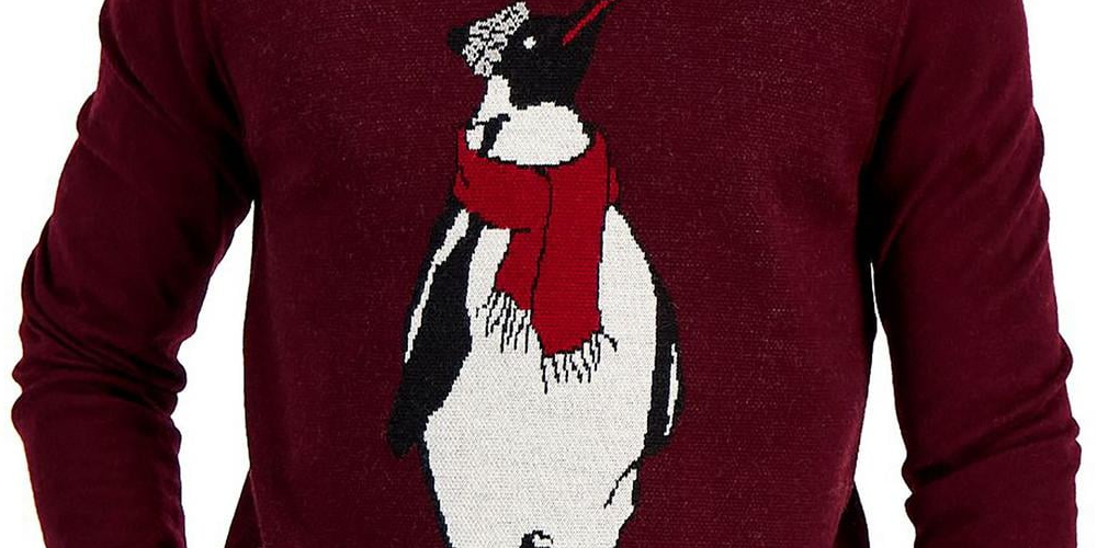 Suéter masculino Club Room Merino Penguin vermelho tamanho grande