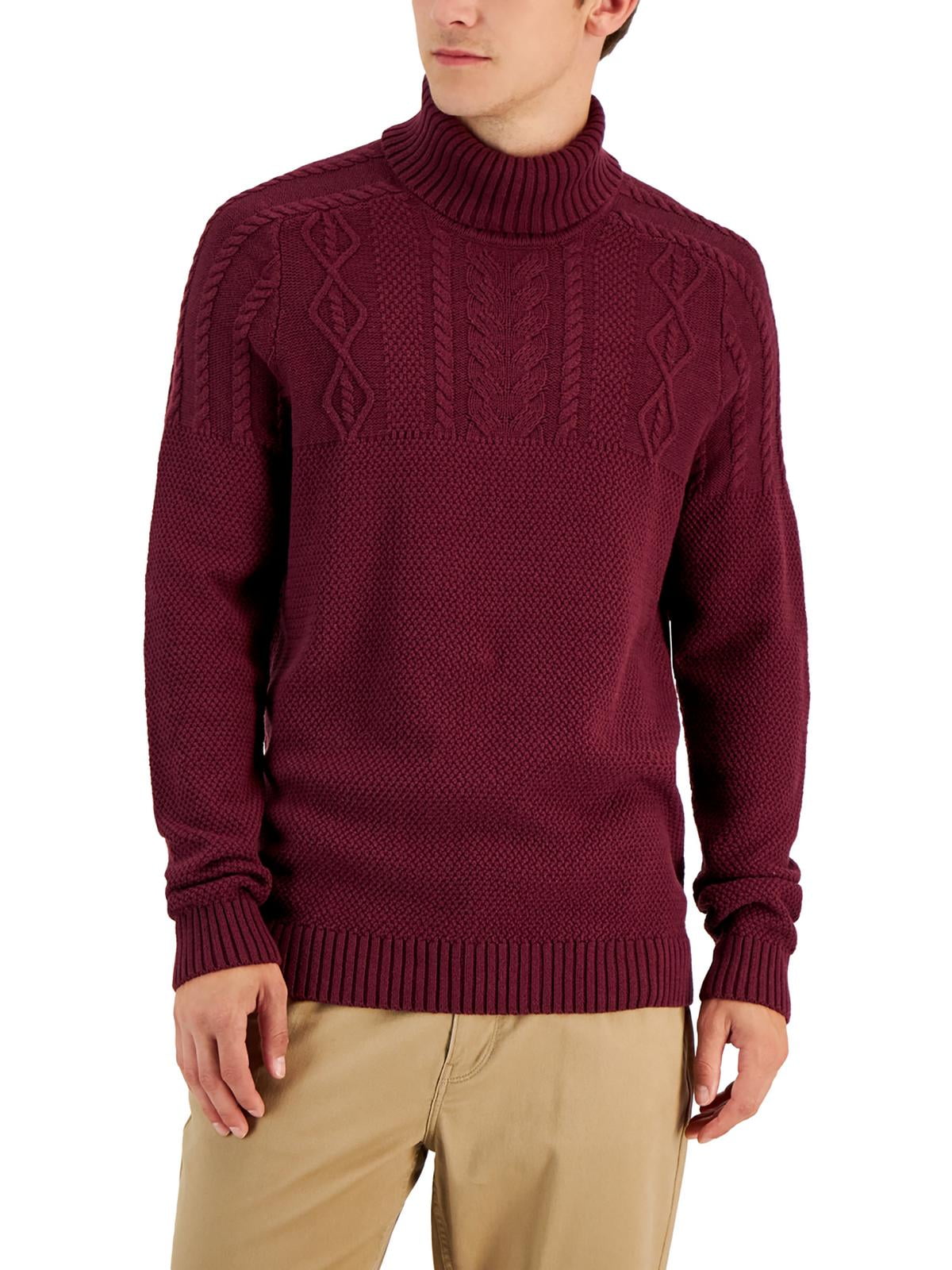 Suéter de gola alta robusto de malha trançada masculino Club Room, vermelho, tamanho pequeno