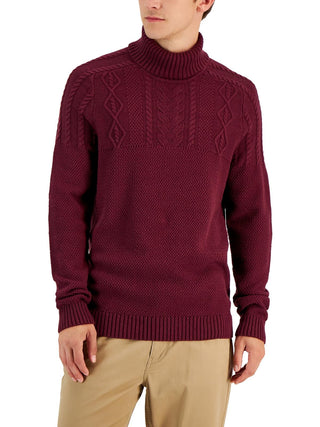 Suéter de gola alta robusto de malha trançada masculino Club Room, vermelho, tamanho pequeno