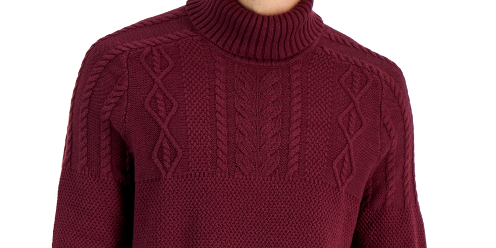 Suéter de gola alta robusto de malha trançada masculino Club Room, vermelho, tamanho pequeno